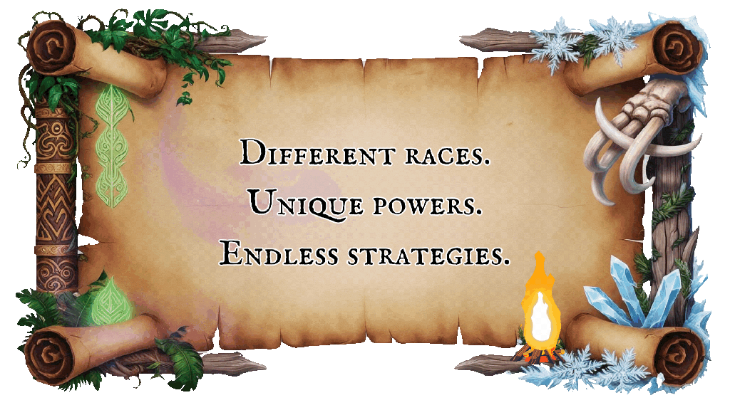 Banner with text: Different races. Unique powers. Endless strategies.
