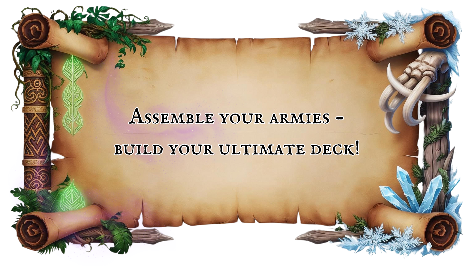 Banner with text: Assemble your armies – build your ultimate deck!